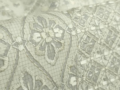 平和屋本店●極上　本場縞大島紬　白大島　総手刺繍　名物裂　逸品　DZAB7691kh6