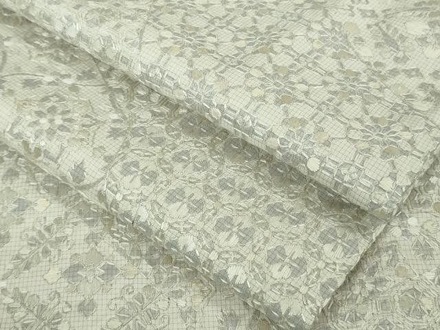 平和屋本店●極上　本場縞大島紬　白大島　総手刺繍　名物裂　逸品　DZAB7691kh6