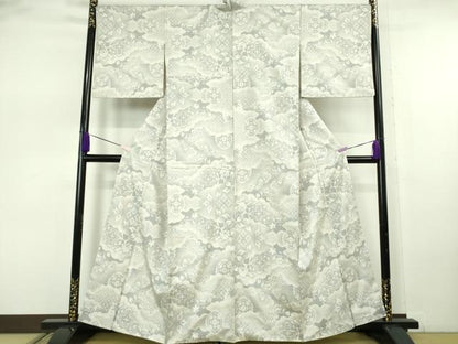 平和屋着物●極上　本場大島紬　白大島　9マルキ　雲取り花文　逸品　DZAB7694kh6