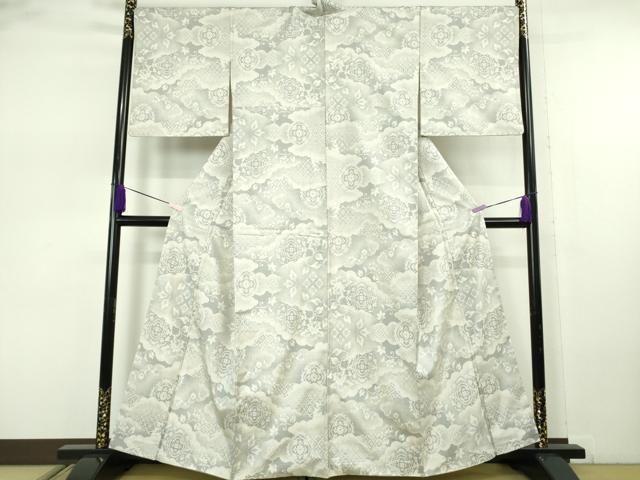 平和屋着物●極上　本場大島紬　白大島　9マルキ　雲取り花文　逸品　DZAB7694kh6
