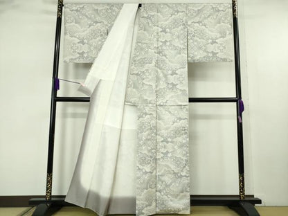 平和屋着物●極上　本場大島紬　白大島　9マルキ　雲取り花文　逸品　DZAB7694kh6