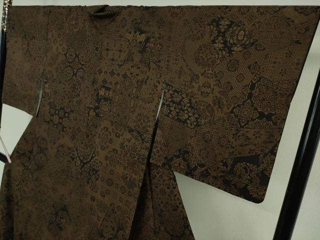 平和屋本店●極上　白泥染の第一人者・絣の魔術師 恵積五郎 本場大島紬 訪問着 恵大島織物謹製　9マルキ　切嵌鳥獣花文　逸品　DZAB7695kh6