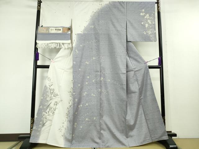 平和屋本店●極上　石川県指定無形文化財　牛首紬　白山工房　手織り　訪問着　枝花文　銀彩　証紙付き　逸品　未使用　DZAB7700kh6