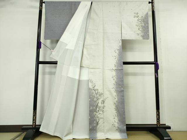 平和屋本店●極上　石川県指定無形文化財　牛首紬　白山工房　手織り　訪問着　枝花文　銀彩　証紙付き　逸品　未使用　DZAB7700kh6