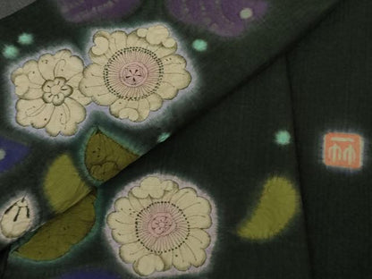 平和屋本店●極上　久保田一竹　幻の辻が花　色留訪問着　紬地　黒地　逸品　未使用　DZAB7704kh6