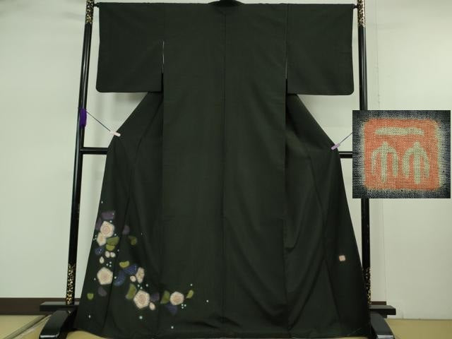 平和屋本店●極上　久保田一竹　幻の辻が花　色留訪問着　紬地　黒地　逸品　未使用　DZAB7704kh6