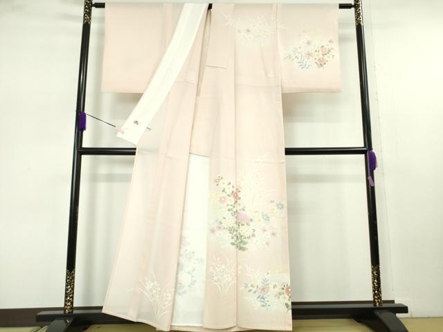 平和屋着物＊極上　夏物　銀座越後屋　訪問着　絽　草花文　肌色地　暈し染め　金彩　五泉　たとう紙・反端付き　逸品　DZAB7706kh6