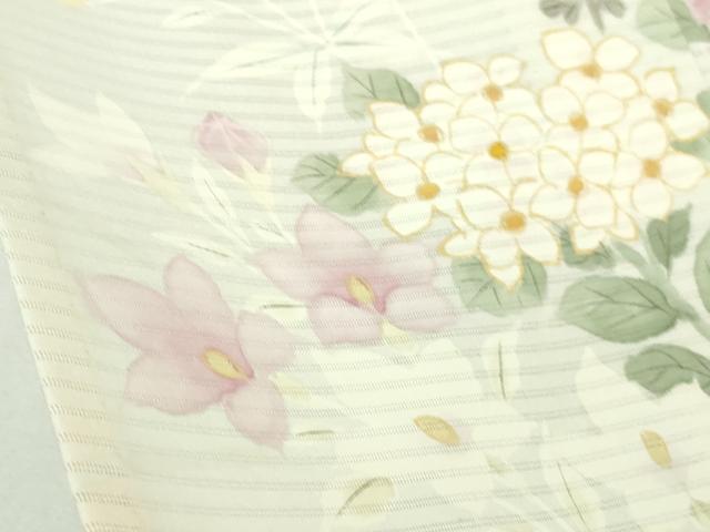 平和屋着物＊極上　夏物　銀座越後屋　訪問着　絽　草花文　肌色地　暈し染め　金彩　五泉　たとう紙・反端付き　逸品　DZAB7706kh6