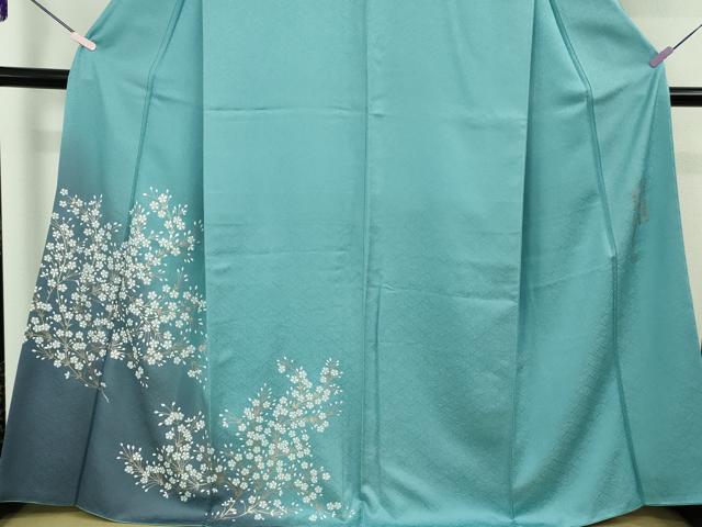 平和屋本店●極上　金彩友禅　卓越技能者・名工・和田光正　訪問着　枝花文　暈し染め　新橋色地　逸品　DZAB7711kh6