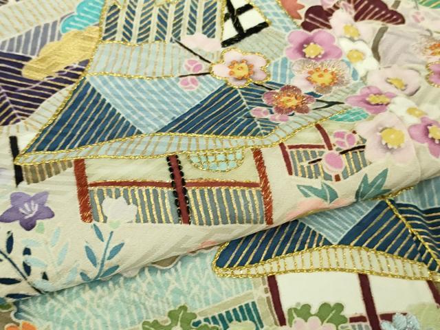 平和屋本店●極上　染刺工芸　大羊居　東京友禅　訪問着　刺繍　風景文　灰桜色地　金銀糸　逸品　DZAB7712kh6