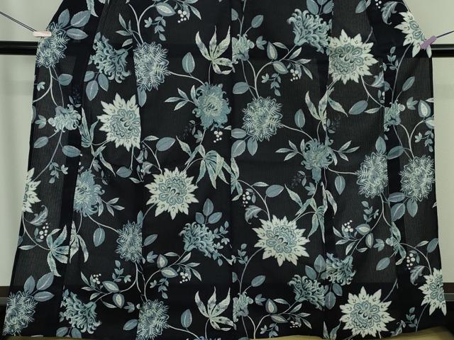平和屋着物∴極上　撫松庵　浴衣　綿　綿絽　縦絽　洋花文　紺地　逸品　DZAB7716kh6