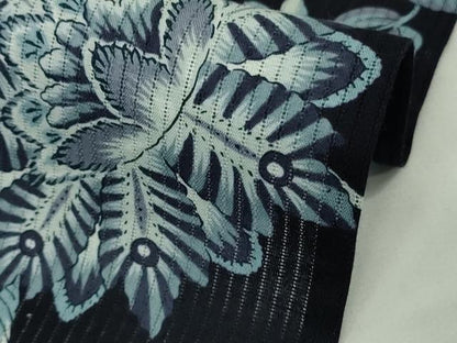 平和屋着物∴極上　撫松庵　浴衣　綿　綿絽　縦絽　洋花文　紺地　逸品　DZAB7716kh6