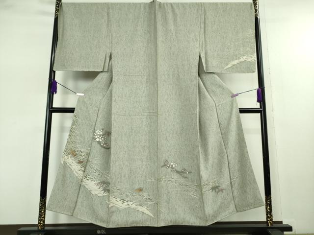 平和屋本店●極上 男性 創業200年・7代目永治屋清左衛門 訪問着 背抜き仕立て お召地 キングサイズ 灰汁色地 金糸 逸品 未使用 DZAB7717kh6