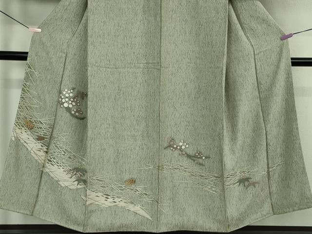 平和屋本店●極上 男性 創業200年・7代目永治屋清左衛門 訪問着 背抜き仕立て お召地 キングサイズ 灰汁色地 金糸 逸品 未使用 DZAB7717kh6