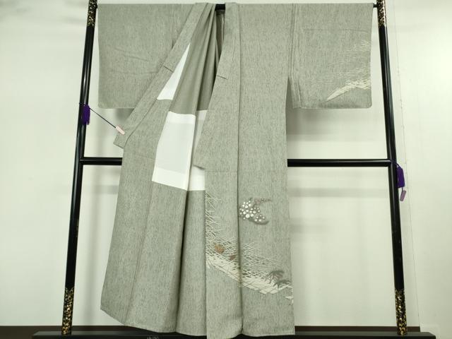 平和屋本店●極上 男性 創業200年・7代目永治屋清左衛門 訪問着 背抜き仕立て お召地 キングサイズ 灰汁色地 金糸 逸品 未使用 DZAB7717kh6
