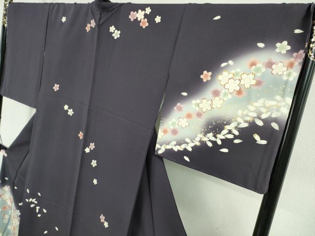 平和屋着物●極上　訪問着　舞桜　深紫色地　暈し染め　金彩　ロング丈　逸品　未使用　DZAB7729kh6