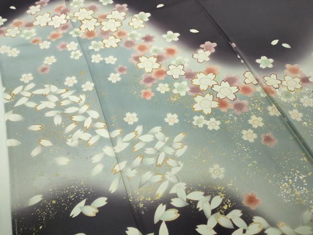 平和屋着物●極上　訪問着　舞桜　深紫色地　暈し染め　金彩　ロング丈　逸品　未使用　DZAB7729kh6