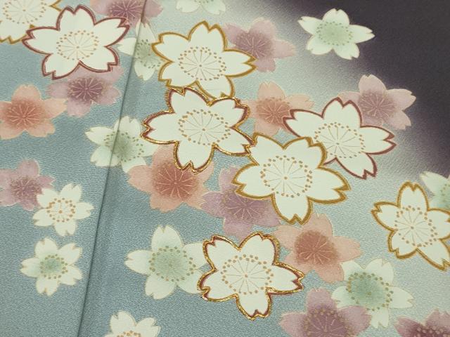 平和屋着物●極上　訪問着　舞桜　深紫色地　暈し染め　金彩　ロング丈　逸品　未使用　DZAB7729kh6