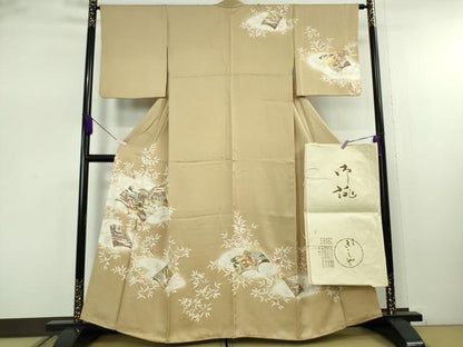 平和屋本店●極上　銀座きしや　訪問着　駒刺繍　冊子花文　枯色地　暈し染め　金彩　たとう紙付き　逸品　DZAB7730kh6