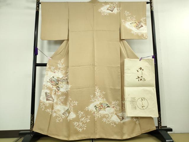 平和屋本店●極上　銀座きしや　訪問着　駒刺繍　冊子花文　枯色地　暈し染め　金彩　たとう紙付き　逸品　DZAB7730kh6