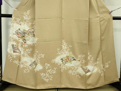 平和屋本店●極上　銀座きしや　訪問着　駒刺繍　冊子花文　枯色地　暈し染め　金彩　たとう紙付き　逸品　DZAB7730kh6