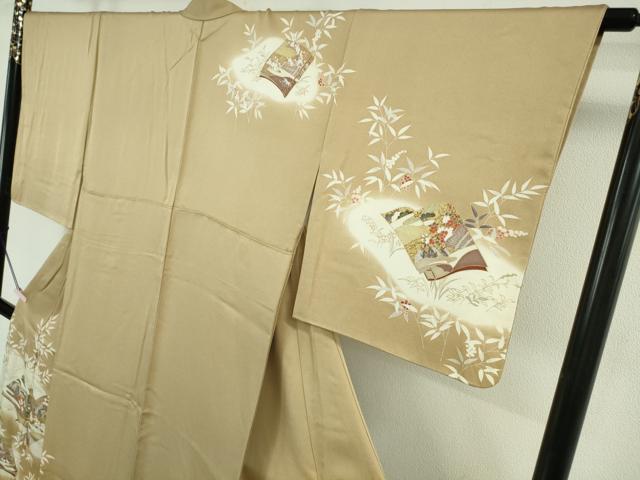平和屋本店●極上　銀座きしや　訪問着　駒刺繍　冊子花文　枯色地　暈し染め　金彩　たとう紙付き　逸品　DZAB7730kh6