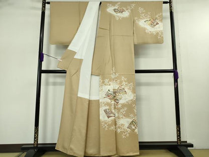 平和屋本店●極上　銀座きしや　訪問着　駒刺繍　冊子花文　枯色地　暈し染め　金彩　たとう紙付き　逸品　DZAB7730kh6
