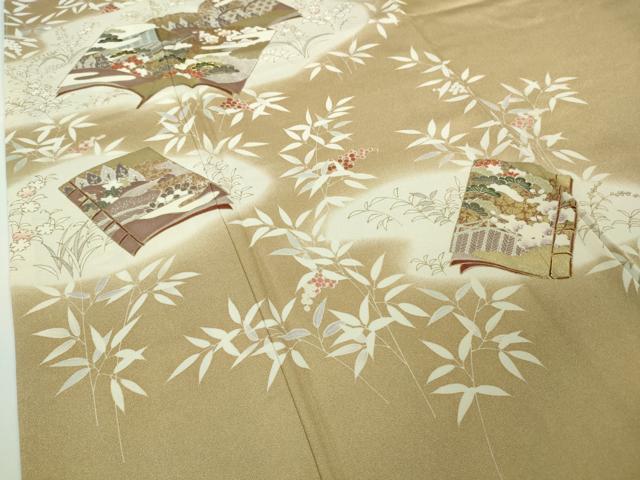 平和屋本店●極上　銀座きしや　訪問着　駒刺繍　冊子花文　枯色地　暈し染め　金彩　たとう紙付き　逸品　DZAB7730kh6