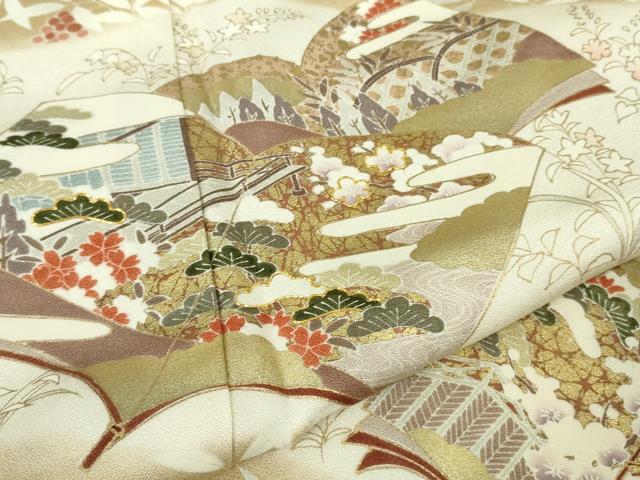 平和屋本店●極上　銀座きしや　訪問着　駒刺繍　冊子花文　枯色地　暈し染め　金彩　たとう紙付き　逸品　DZAB7730kh6