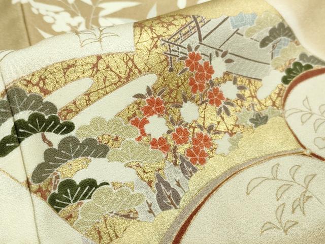 平和屋本店●極上　銀座きしや　訪問着　駒刺繍　冊子花文　枯色地　暈し染め　金彩　たとう紙付き　逸品　DZAB7730kh6
