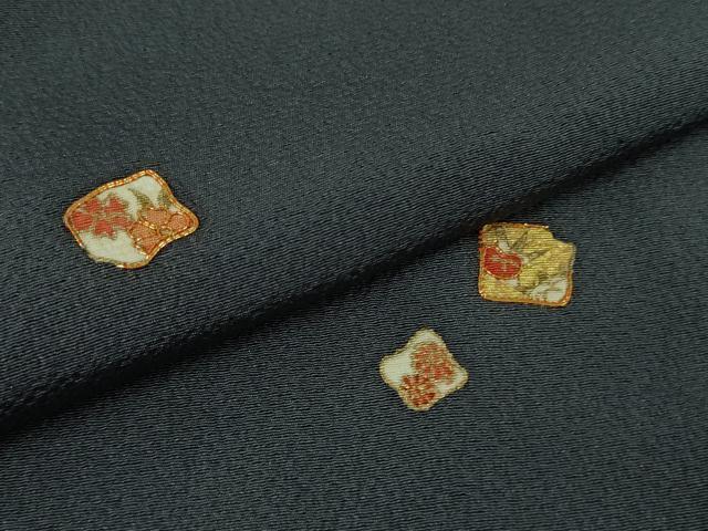 平和屋着物●極上　銀座きしや　訪問着　駒刺繍　花色紙散らし　青褐色地　金彩　縮緬地　たとう紙付き　逸品　未使用　DZAB7731kh6