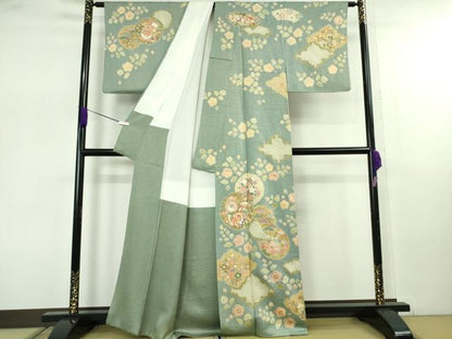 平和屋着物●極上　京友禅の第一人者　松井青々　訪問着　駒刺繍　地紙花文　金彩　逸品　DZAB7732kh6
