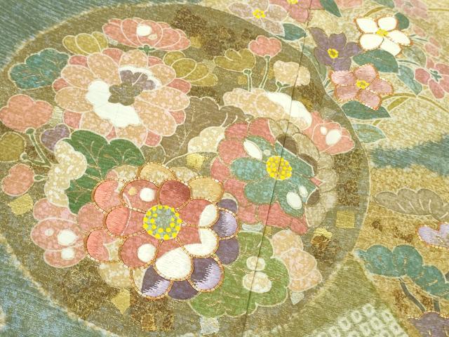 平和屋着物●極上　京友禅の第一人者　松井青々　訪問着　駒刺繍　地紙花文　金彩　逸品　DZAB7732kh6