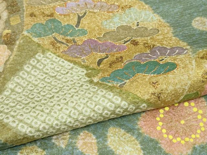 平和屋着物●極上　京友禅の第一人者　松井青々　訪問着　駒刺繍　地紙花文　金彩　逸品　DZAB7732kh6