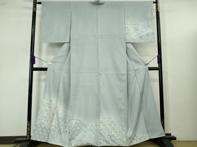 平和屋着物●極上　中国三大刺繍　スワトウ刺繍　汕頭刺繍　総刺繍　訪問着　双鳥花唐草文　秘色色地　金糸　逸品　DZAB7738kh6