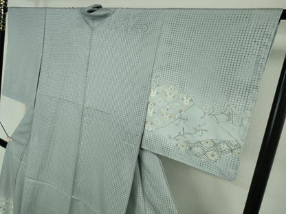 平和屋着物●極上　中国三大刺繍　スワトウ刺繍　汕頭刺繍　総刺繍　訪問着　双鳥花唐草文　秘色色地　金糸　逸品　DZAB7738kh6