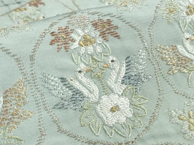 平和屋着物●極上　中国三大刺繍　スワトウ刺繍　汕頭刺繍　総刺繍　訪問着　双鳥花唐草文　秘色色地　金糸　逸品　DZAB7738kh6