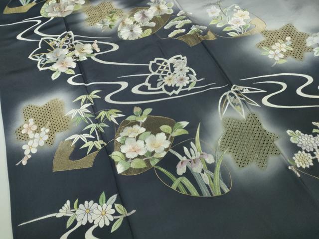 平和屋本店●極上　中国三大刺繍　スワトウ刺繍　汕頭刺繍　総刺繍　訪問着　貝合わせ草花文　暈し染め　金糸　逸品　DZAB7739kh6
