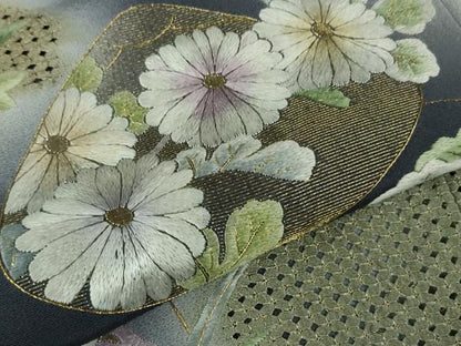 平和屋本店●極上　中国三大刺繍　スワトウ刺繍　汕頭刺繍　総刺繍　訪問着　貝合わせ草花文　暈し染め　金糸　逸品　DZAB7739kh6