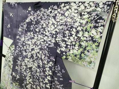 平和屋本店●極上　訪問着　枝垂れ桜　富士山　風景　暈し染め　銀通し地　逸品　未使用　DZAB7743kh6