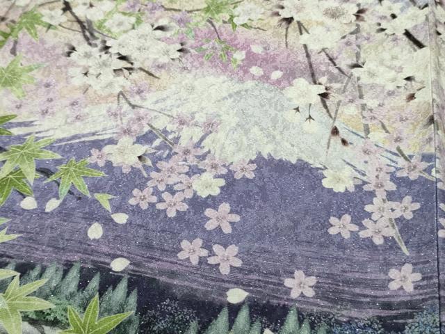 平和屋本店●極上　訪問着　枝垂れ桜　富士山　風景　暈し染め　銀通し地　逸品　未使用　DZAB7743kh6