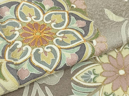平和屋着物●極上　訪問着　駒刺繍　花唐草文　利休白茶色地　金彩　逸品　未使用　DZAB7746kh6