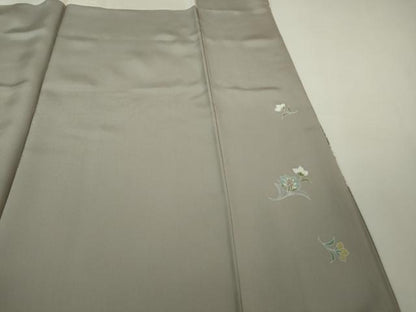 平和屋着物●極上　訪問着　駒刺繍　花唐草文　利休白茶色地　金彩　逸品　未使用　DZAB7746kh6