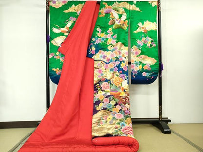 平和屋本店●極上　色打掛　和装 婚礼 結婚式 花嫁 神社挙式 相良刺繍 駒刺繍 鴛鴦　孔雀　軍鶏　鳳凰　暈し染め　金糸　逸品　DZAB7748kh6