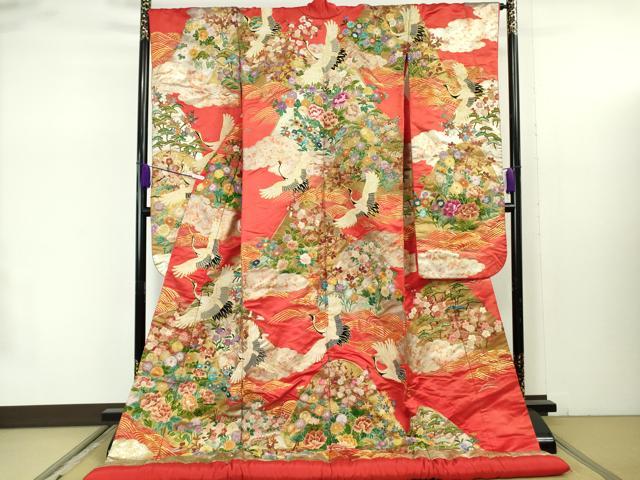 平和屋本店●極上　色打掛　和装　婚礼　結婚式　花嫁　神社挙式　相良刺繍　駒刺繍　飛鶴吉祥花文　金糸　逸品　DZAB7749kh6