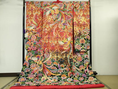 平和屋本店●極上　色打掛 和装 婚礼 結婚式 花嫁 神社挙式　相良刺繍　駒刺繍　総刺繍　鳳凰更紗花文　暈し染め　金糸　逸品　DZAB7750kh6