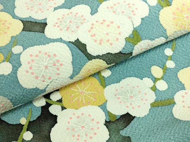 平和屋本店●極上　九寸開き名古屋帯　枝梅　浅縹色地　鬼しぼ縮緬　逸品　DZAB7768kh6