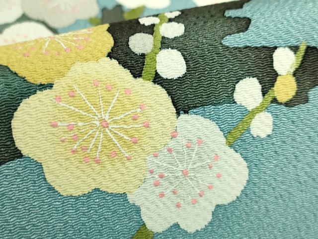 平和屋本店●極上　九寸開き名古屋帯　枝梅　浅縹色地　鬼しぼ縮緬　逸品　DZAB7768kh6