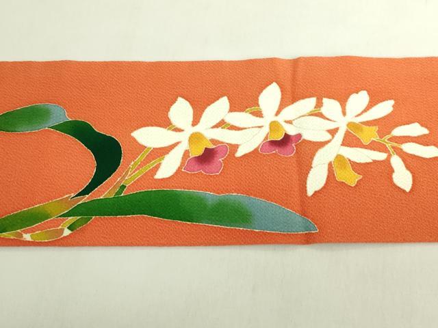 平和屋着物●極上　本加賀友禅作家　木村雨山　九寸名古屋帯　枝花文　人参色地　鬼しぼ縮緬　逸品　DZAB7770kh6