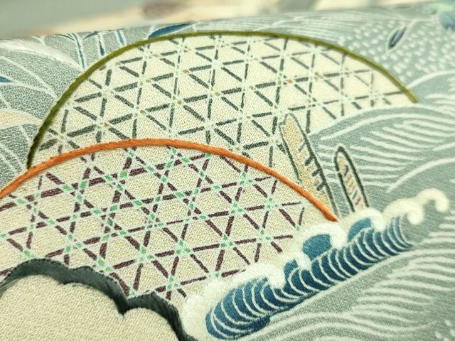 平和屋本店●極上　東京友禅　熊谷好博子　太鼓柄袋帯　刺繍　風景花鳥文　金通し地　逸品　DZAB7774kh6